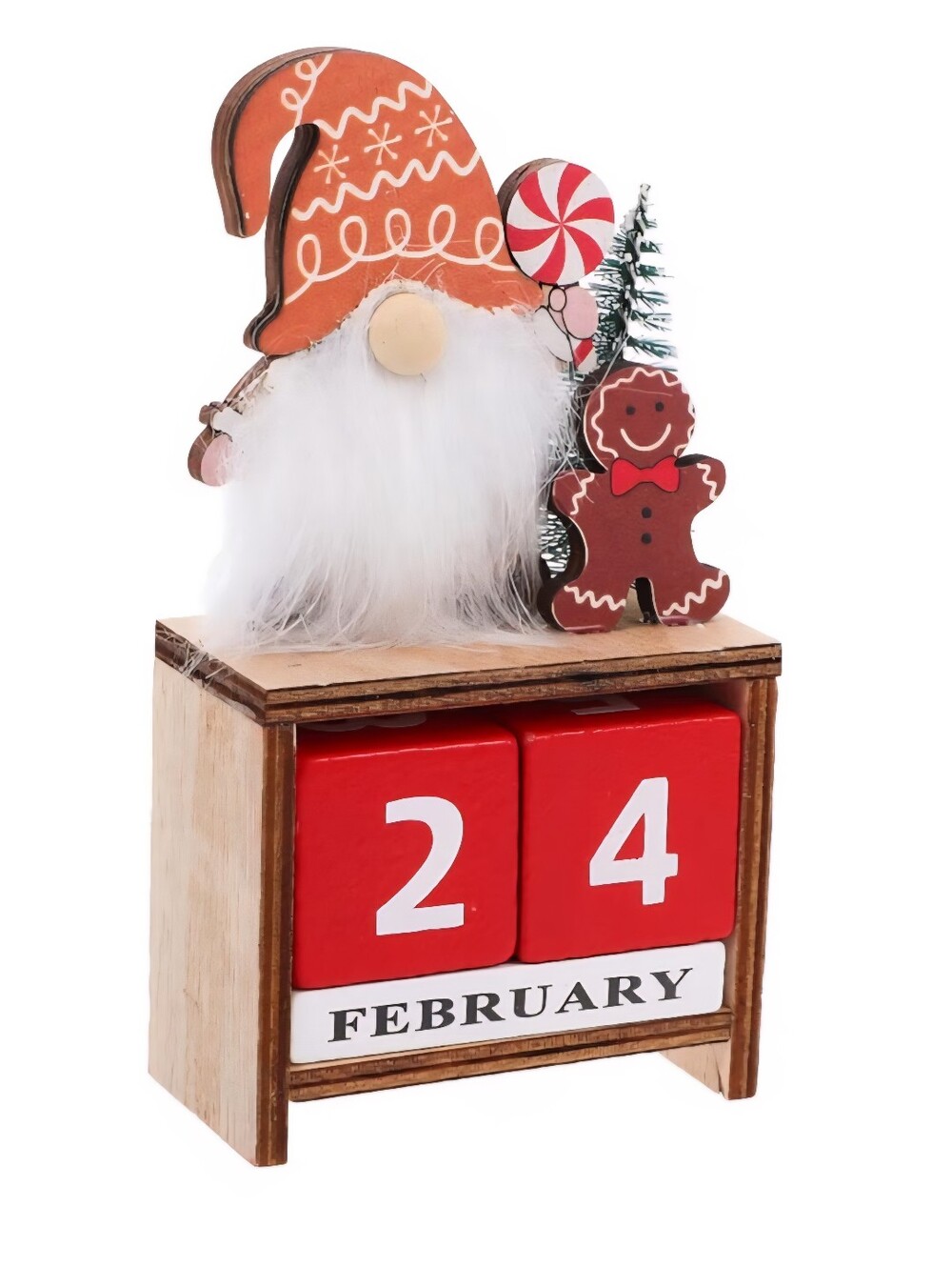Wooden Gnome Advent Calendar with Gingerbread Accent - Red/White. NEW.